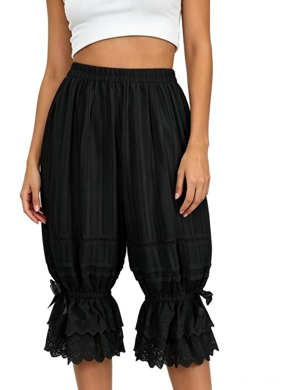 Victorian Ruffle Lace Trim Bloomers | Long Pumpkin Pants for Women